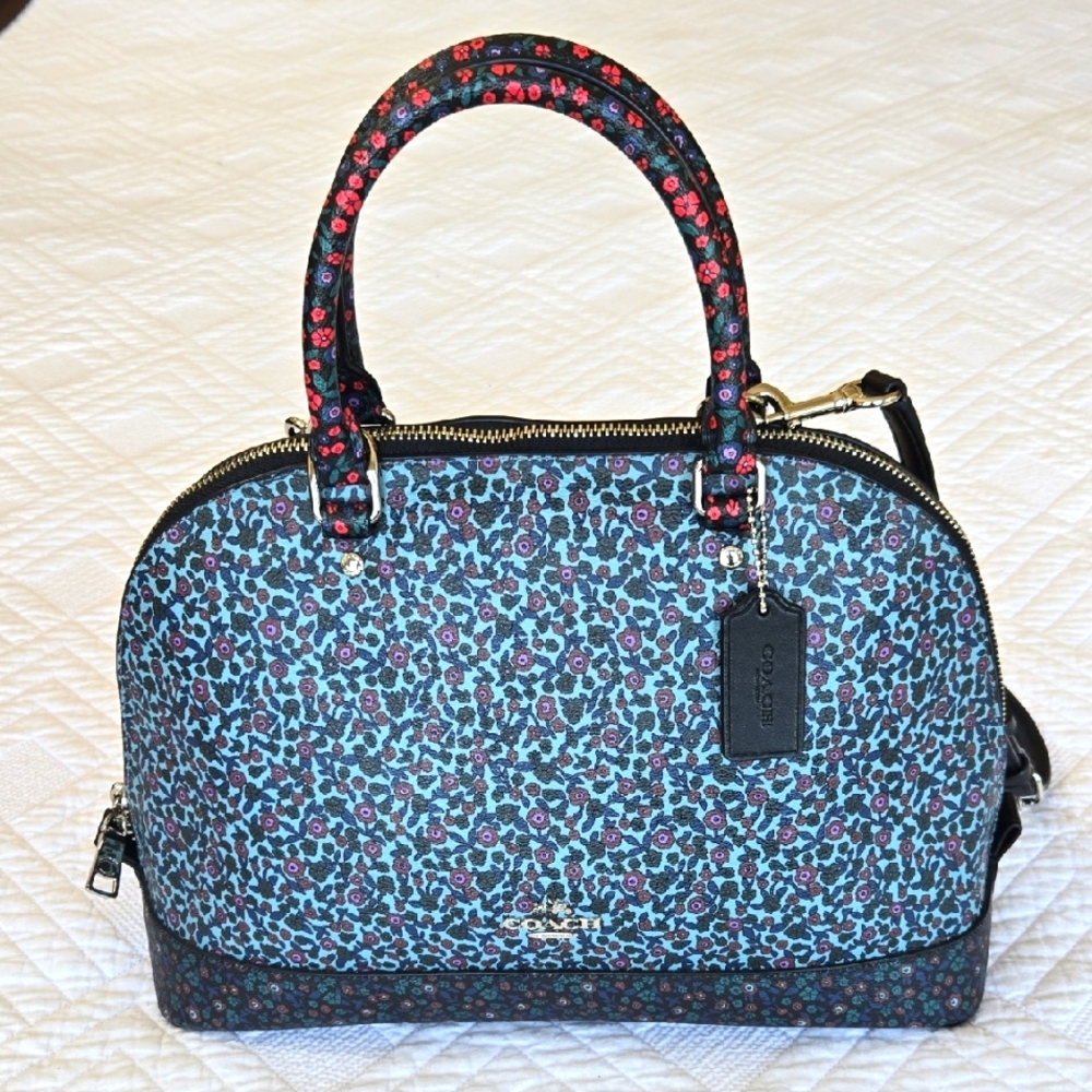 Coach Women's Sierra Ranch Floral Crossgrain Satchel Blue